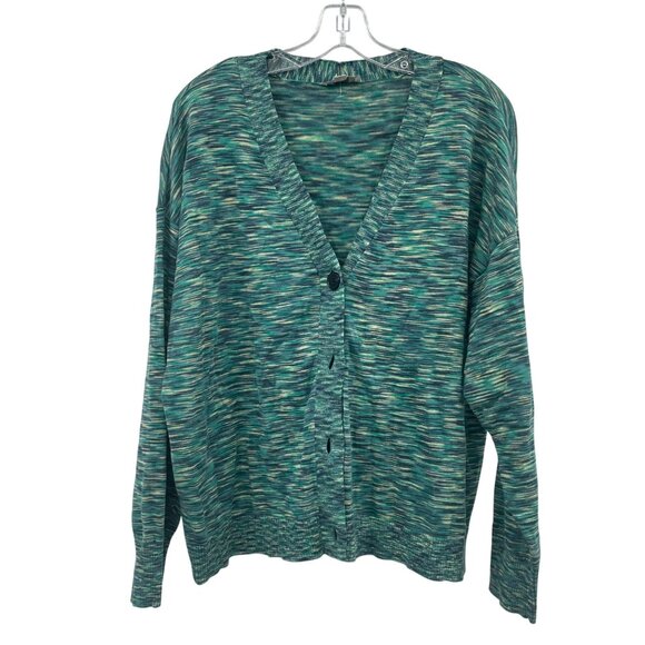 LOFT Womens Space Dye Cardigan V-Neck Button Up Green/Multi Size XL - Picture 1 of 9